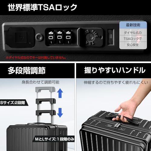 [BARGOHOY] スーツケース フロントオープン 多機能 キャリーケース 軽量 カップホルダー付き 隠しフック機能 キャリーバッグ USBポート付き 耐衝撃 静音 360度回転 TSAローク ファスナータイプ キャリーバッグ 人気 おしゃ 7cb2a3f8