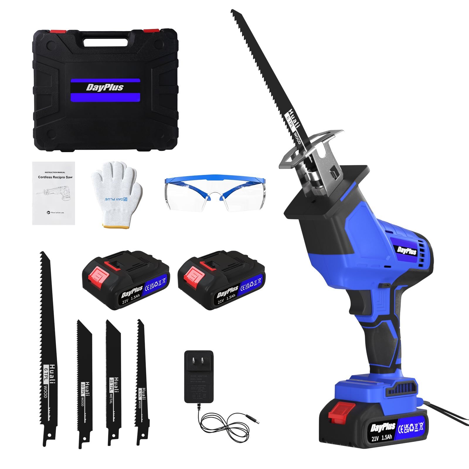 ☆新品☆DayPlus 充電式 レシプロソー 電動のこぎり ブラシレスモーター 電動ノコギリ 2個の1500mAhバッテリー マキタ対応 4枚の高炭素鋼のノコギリ刃 無段変速 一台多役 家庭用DIY軽量 小型 枝切り 竹を切る 庭木の剪定 粗 2b30b71c