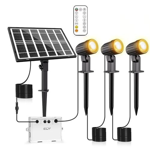 CLY ソーラーライト 屋外 ガーデンライト ソーラー LED スポットライト 分離式 明るい3色切替・2段階調光 IP66防水 電球色/昼白色/昼光色 4灯セット パスライト 高輝度 集光レンズ 14mコード 明暗センサー 自動点灯/消灯 fd472358