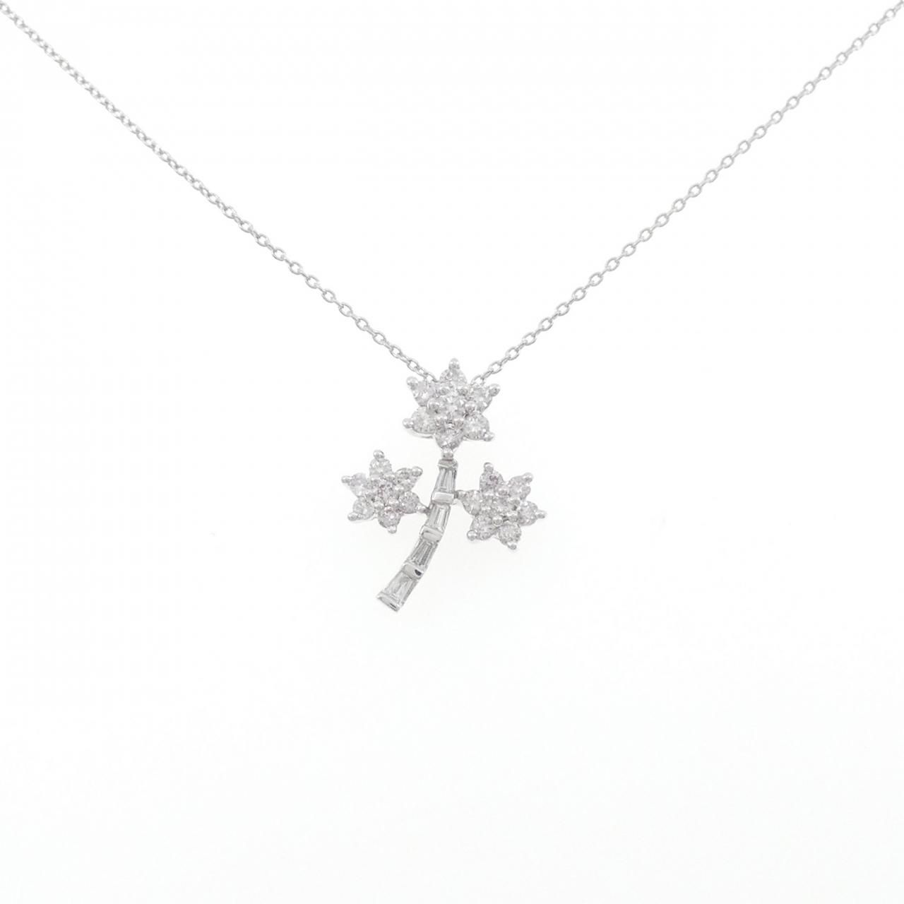 K18WG フラワー ダイヤモンド ネックレス 0.60CT