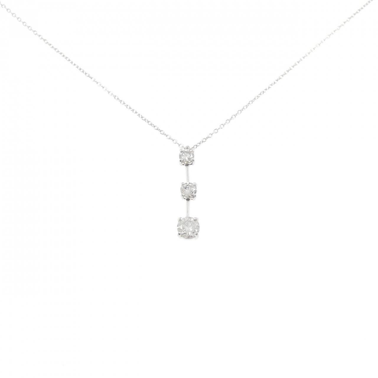 K18WG スリーストーン ダイヤモンド ネックレス 0.55CT