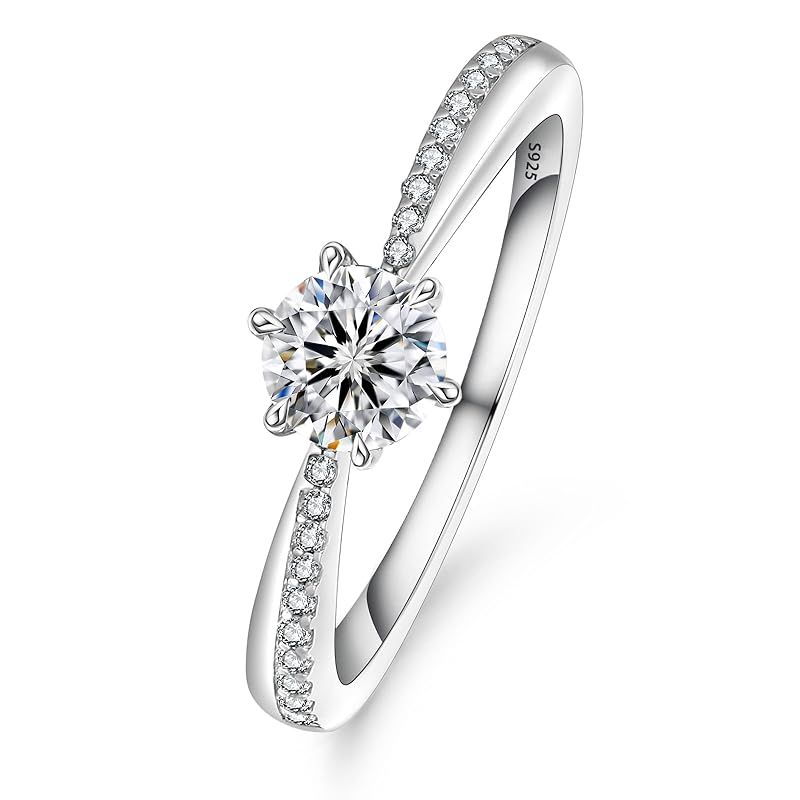 KRKC&CO 婚約指輪 プロポーズリング レディース 0.5ct Dカラー VVS1モアサナイト リング スターリングシルバー ホワイトゴールドメッキ プレゼント 女性 人気キラキラジュエリー（サイズ15号）