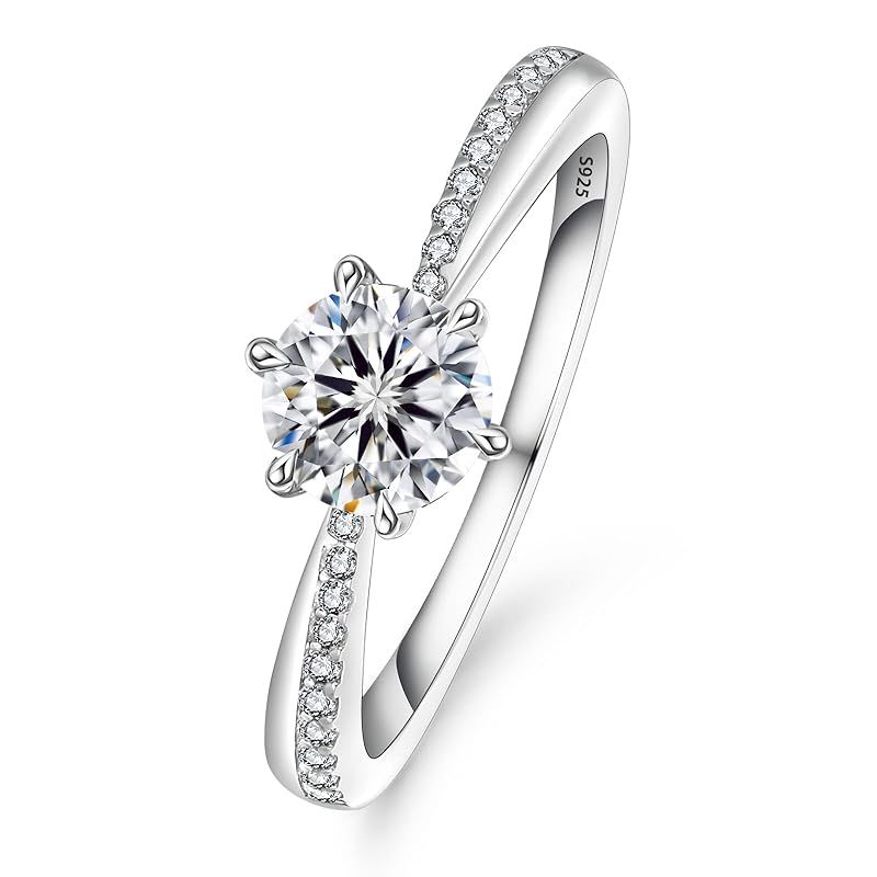 KRKC&CO 婚約指輪 プロポーズリング レディース 1ct Dカラー VVS1モアサナイト リング スターリングシルバー ホワイトゴールドメッキ プレゼント 女性 人気キラキラジュエリー（サイズ14号）