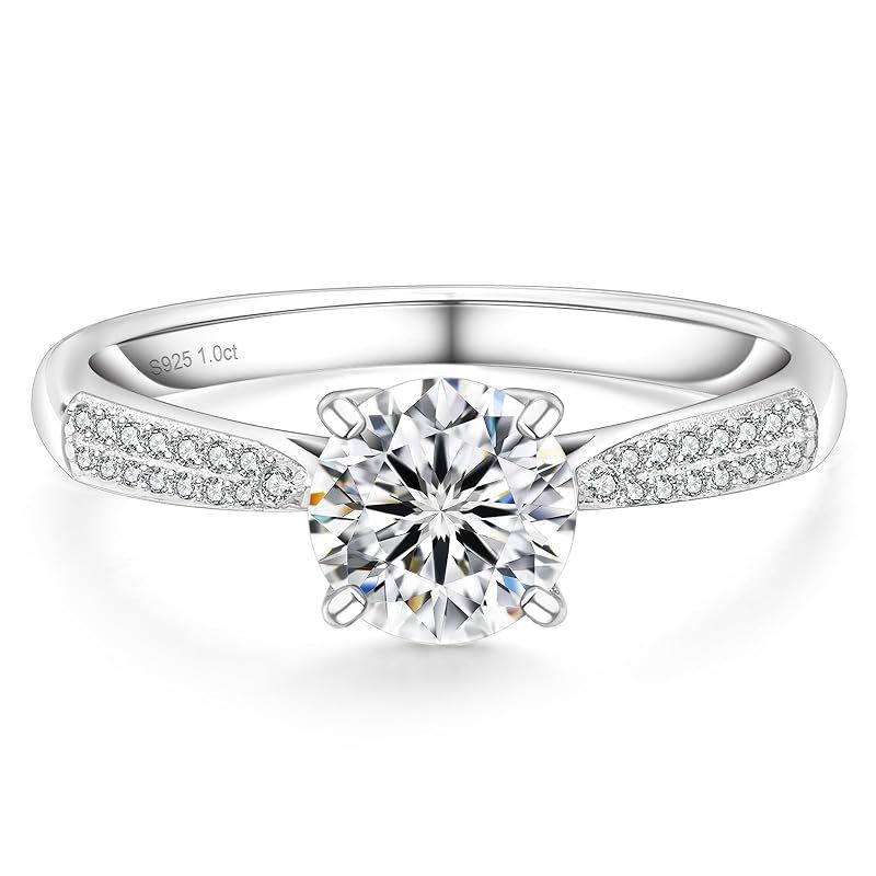 KRKC&CO 婚約指輪 プロポーズリング レディース 1ct Dカラー VVS1モアサナイト リング スターリングシルバー ホワイトゴールドメッキ プレゼント 女性 人気キラキラジュエリー（サイズ9号）