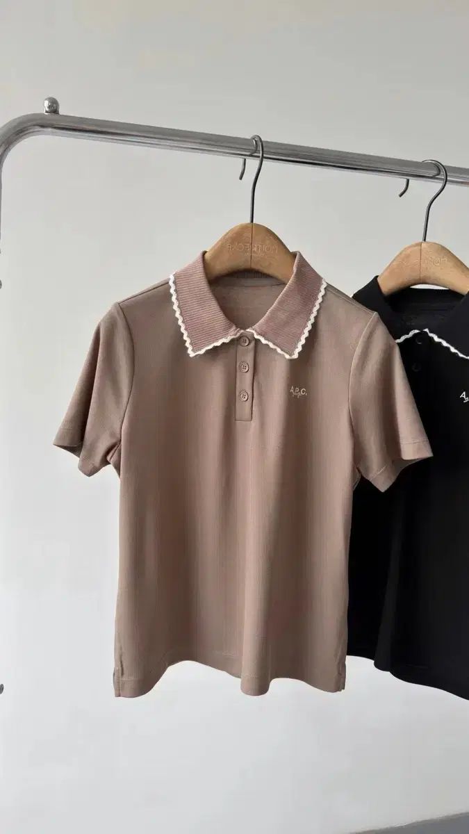 レディースゴルフ半袖Tシャツ 白&ブラウン