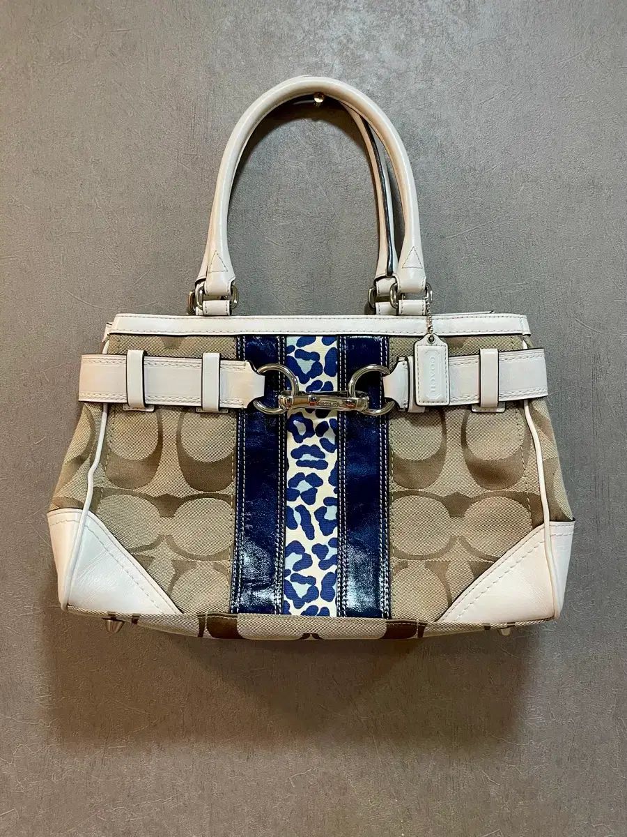 コーチ シグネチャー HOBO BAG ヒョウ柄 ブルー バッグ