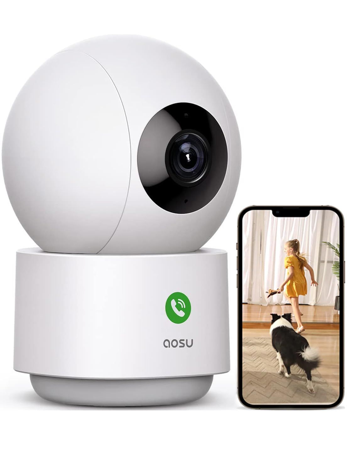 【2.4GhzWiFi対応・ワンタッチコール機能・300万高画素】防犯カメラ 見守りカメラ ペットカメラ aosu 室内 人体/モーション検知 可上下左右自動追尾 PTZカメラ 即時アプリ通知 双方向会話 家族共有 ドーム型 屋内カメラ イン e9e2eb40