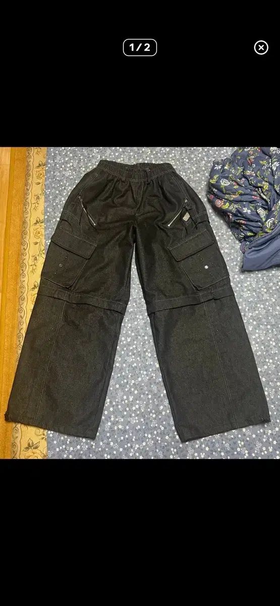 ワイド カーゴ デニム パンツ ブラック