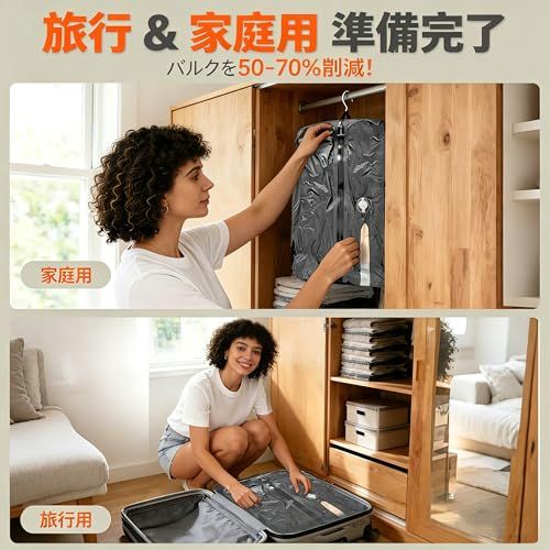 圧縮袋 旅行 電動 圧縮トラベルバッグ 旅行用 圧縮バッグ トラベルポーチ 真空圧縮バッグ 便利グッズ 省スペース 再利用可能 防水 防塵 防臭 防湿 防カビ 高密封性 衣類 洋服 電動ポンプ付き (圧縮袋2枚＋ポンプ1個セット)t d8c69397