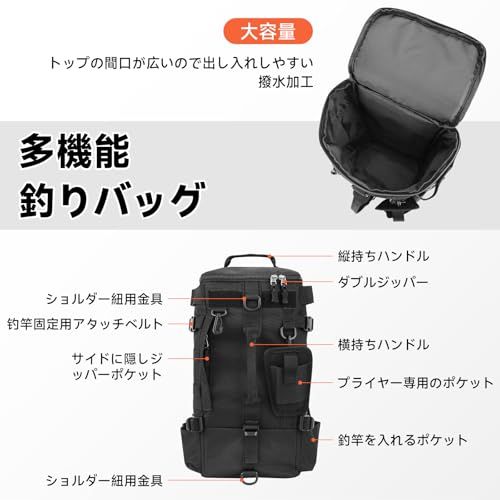 KOMCLUB 釣り リュック フィッシング バッグ 防水 大容量 多機能 ロッドホルダー 撥水加工 通気性 釣り用タックルバッグ 39aae3fb