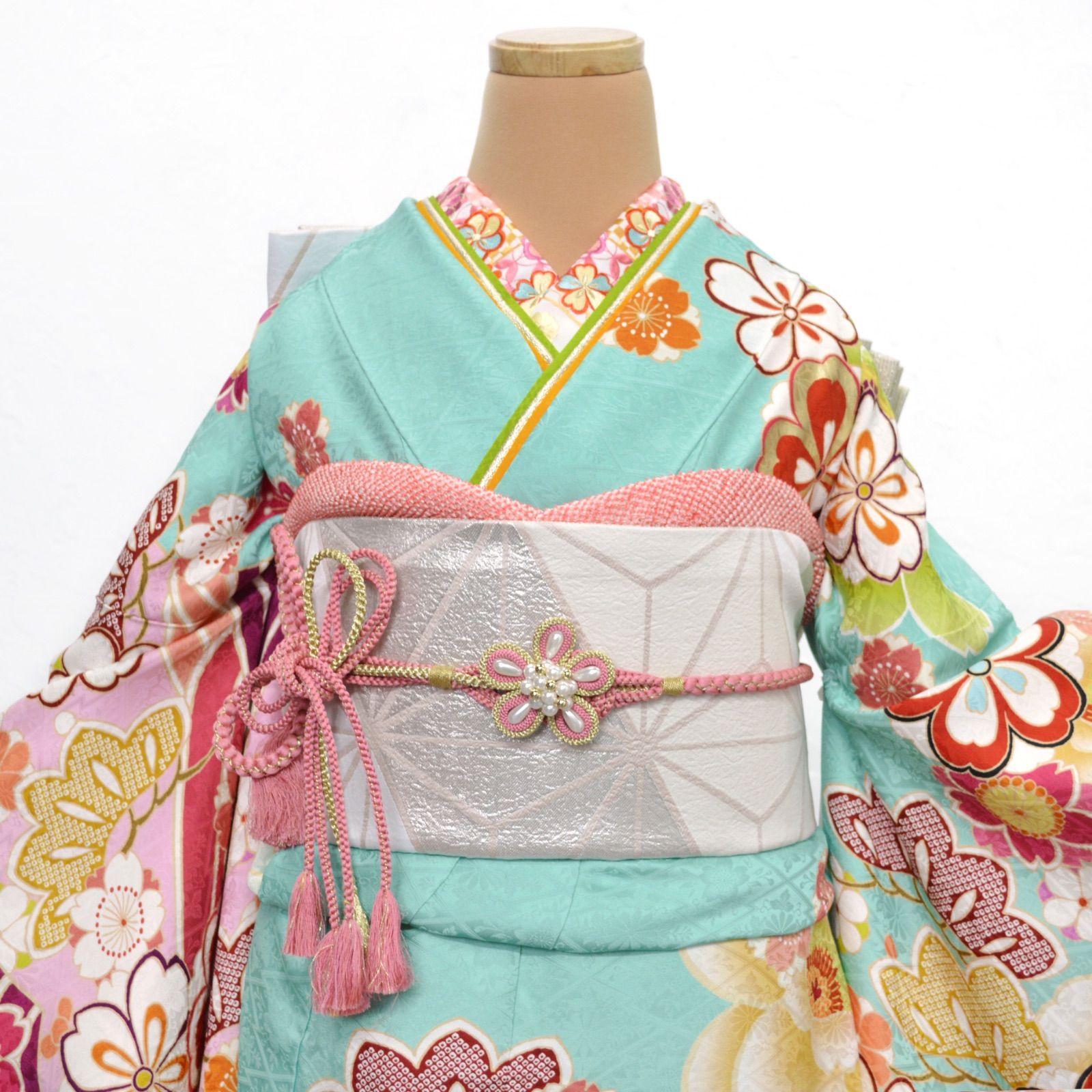 美品》正絹 振袖6点セット S〜Lサイズ 成人式 振袖セット パールトーン