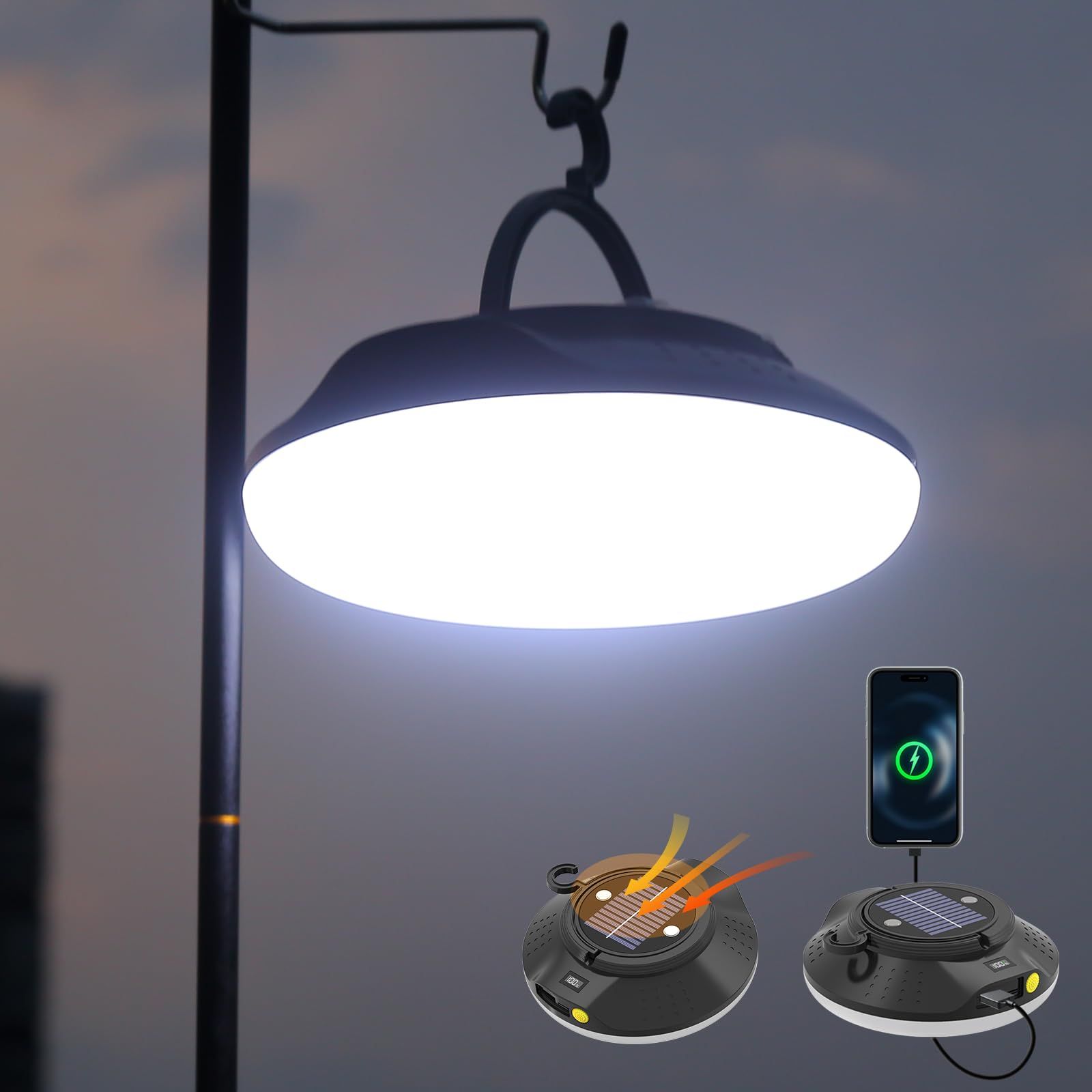 ランタン LED キャンプランタン【驚愕な明るさ・超高輝度15,000lm】 投光器 充電式 ライト 15,000mAH大容量 IP66防水 USB/ソーラ充電 スマホ充電可能 光色/輝度記憶 3色切替 4つ点灯モード 磁気設計 フック付き 8ebe230e