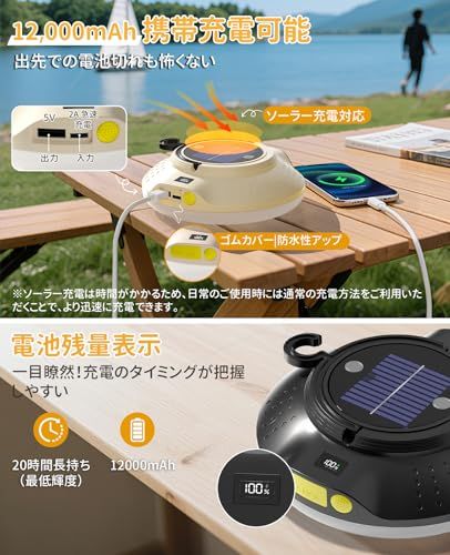 ランタン LED キャンプランタン【驚愕な明るさ・超高輝度15,000lm】 投光器 充電式 ライト 15,000mAH大容量 IP66防水 USB/ソーラ充電 スマホ充電可能 光色/輝度記憶 3色切替 4つ点灯モード 磁気設計 フック付き 8ebe230e