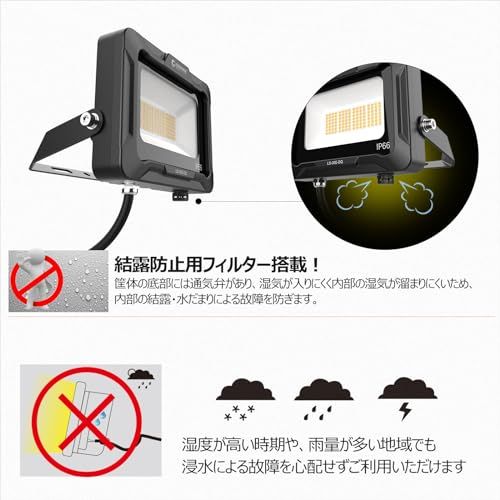 GOODGOODS 30W LED 投光器 電球色 100V対応 IP66 防水 ledライト ワークライト 高輝度 省エネ 120°広角照明 フラッドライト 看板灯 駐車場 ガレージ 倉庫 BBQ 屋外作業 野外 屋外常設 広範囲 取付簡単 cffeeffd