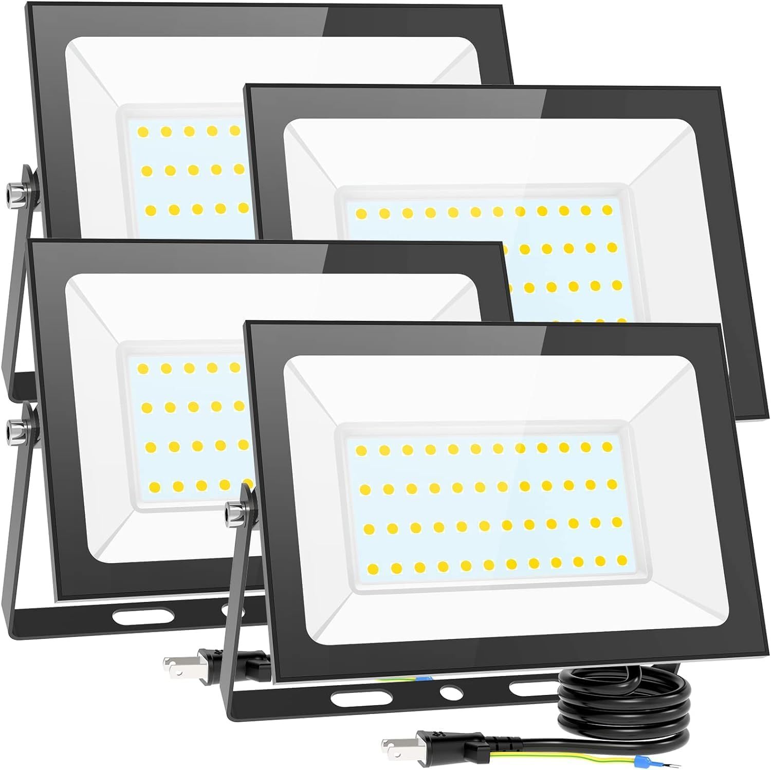 KIWEN LED 投光器 【超薄型・4個セット】屋外 防水 80W 10000LM 100v 昼光色 ledライト 作業灯 屋外 照明 看板灯 IP66 豪雨対応 外灯 led 灯光器 高演色 Ra85 高輝度 省エネ アース付き プラグ e77ac331