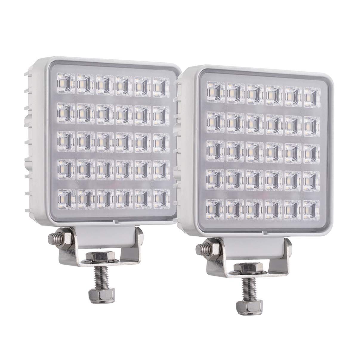 LED作業灯 広角 直径111mm 30W 3000ルーメン 6000K 角型 補助灯 デッキライト バイク トラック トラクター 船舶 ボード トレーナー に適用 高出力低電流 白色ボディー DC12V 24V兼用 2個セット Raycha 9d2866f0