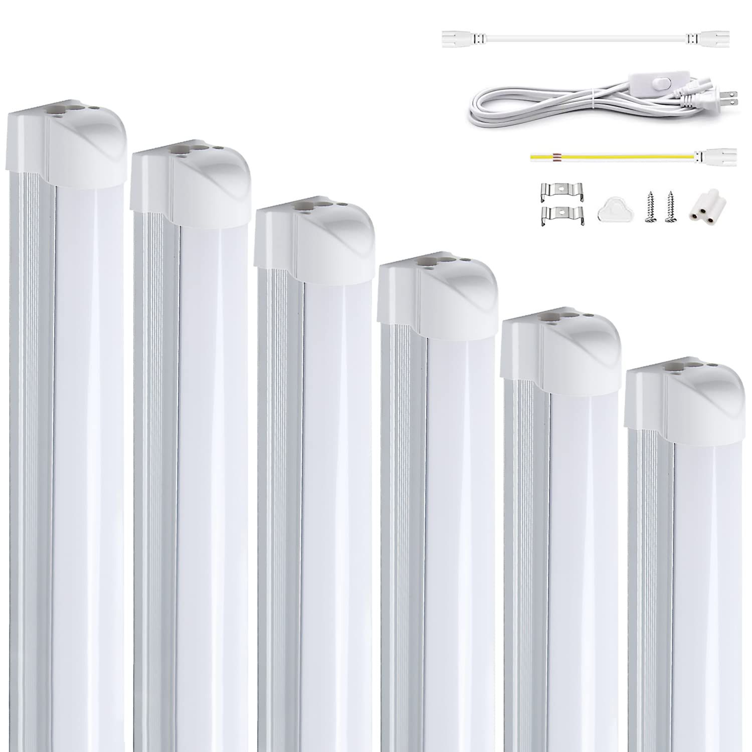 器具一体式led蛍光灯 20Ｗ形 直管 9.5Ｗ省エネ T8直感型 昼光色 高輝度1350LM 60cm ベースライト 高演色80+ 連結コードスリム 照明器具 天井 ガレージ 倉庫 キッチン 看板 作業補助灯 間接照明 工事不要（T8昼光色 925ba8e5