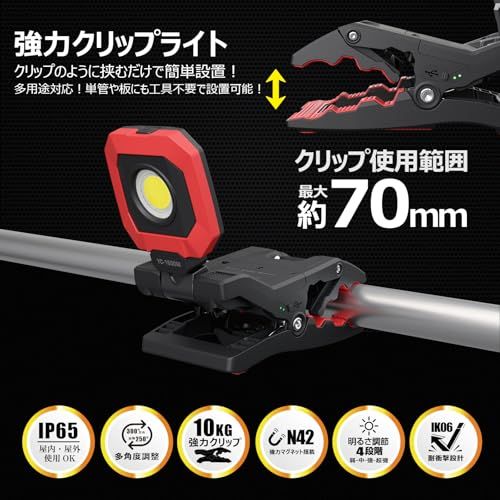 GOODGOODS 投光器 充電式 LED クリップ型 角度調整自由 強力マグネット 点灯4モ-ド 1600LM 小型 DIY 作業灯 夜間工事 現場作業 アウトドア 夜釣り 防災 停電対策 ハンズフリ- CrocoCLipLight YC- 4d40c3b4