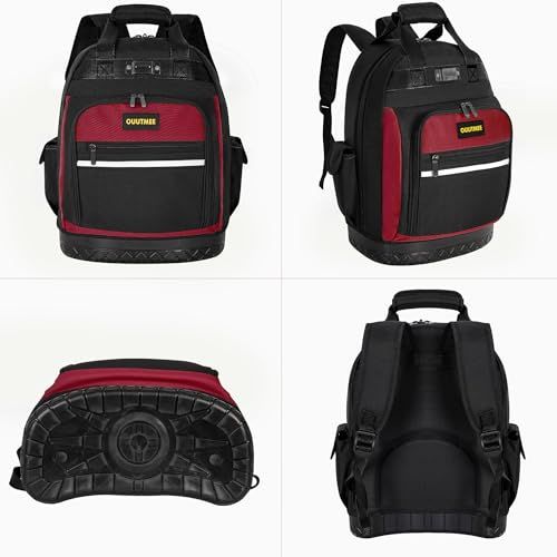 工具カバン リュック 大容量 収納 道具袋 工具箱 リュック型 防水 多機能 耐久性 工具収納 作業用バックパック ゴム底ツールキット 黄色 35.5長さ x 18幅 x 42高さCM レッドts 9bda1e14