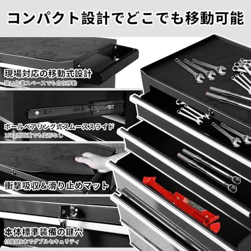 Jack Boss ツールキャビネット 強化5段ローラーキャビネット ツールボックス 5段タイプ 多目的工具箱 多段収納 スチール製 鍵付き 工具箱 大容量 ブラック 包装アップグレードts ecde6e9d