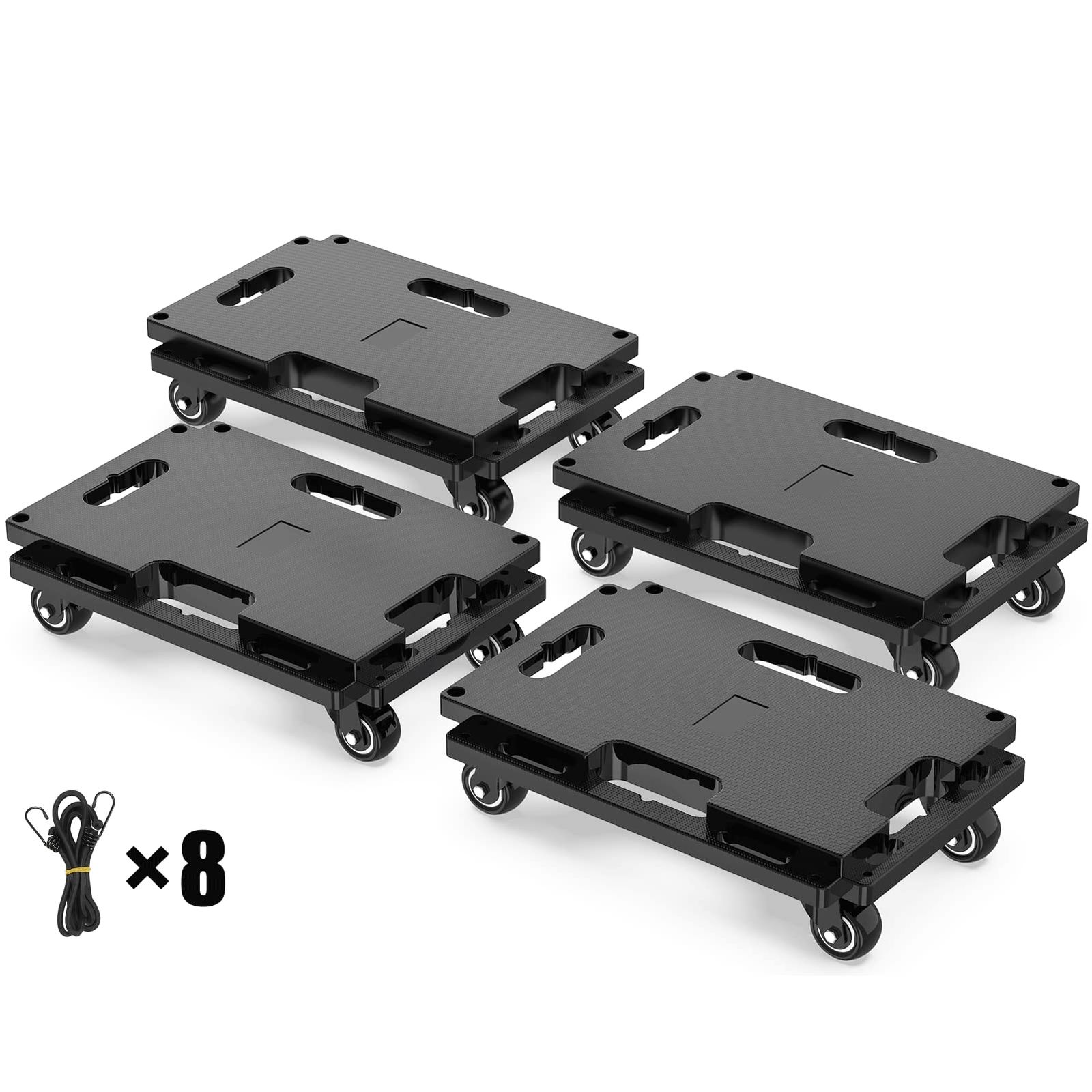 SOLEJAZZ 連結平台車 台車 耐荷重 200kg 27×40cm 縦横連結可能 キャスター付き 滑り止め 軽量静音 家庭用 業務用 固定ロープ付き 4個セット ブラックts fc243947