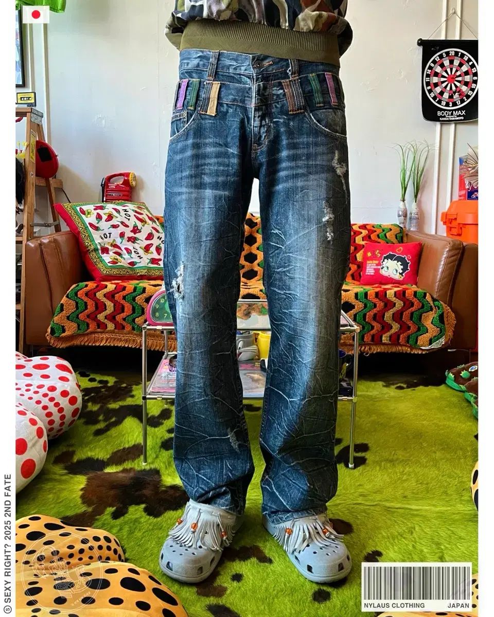 90s-00s Nylaus 日本 ヴィンテージ ダブル ウェスト レイヤード デニム パンツ
