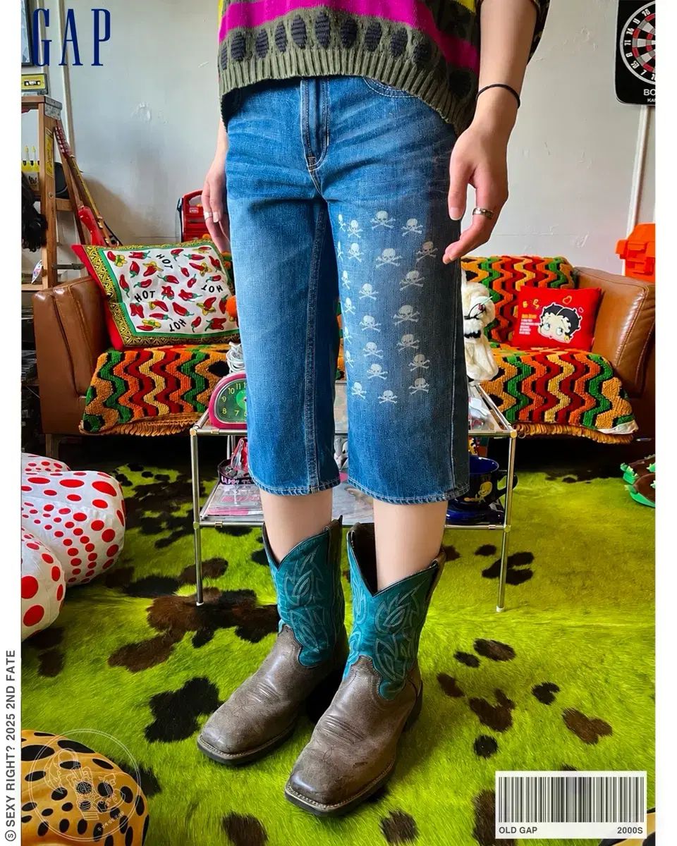 2000s GAP オールド ギャップ ヴィンテージ スカル ドクロ テンピング パータン デニム ショーツ パンツ