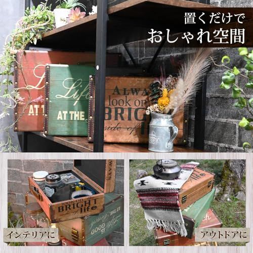 waku fimac 収納ボックス 収納ケース アンティーク ビンテージ レトロ 木製 PUレザー調 3段セット アウトドア キャンプ インテリアas ee42a466