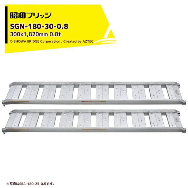 昭和ブリッジ アルミブリッジ SBA型 0.8t/2本セット 有効幅300x全長1,820 小型・中型・農業機械用 ゴムシュー・ホイール用 SBA-180-30-0.8