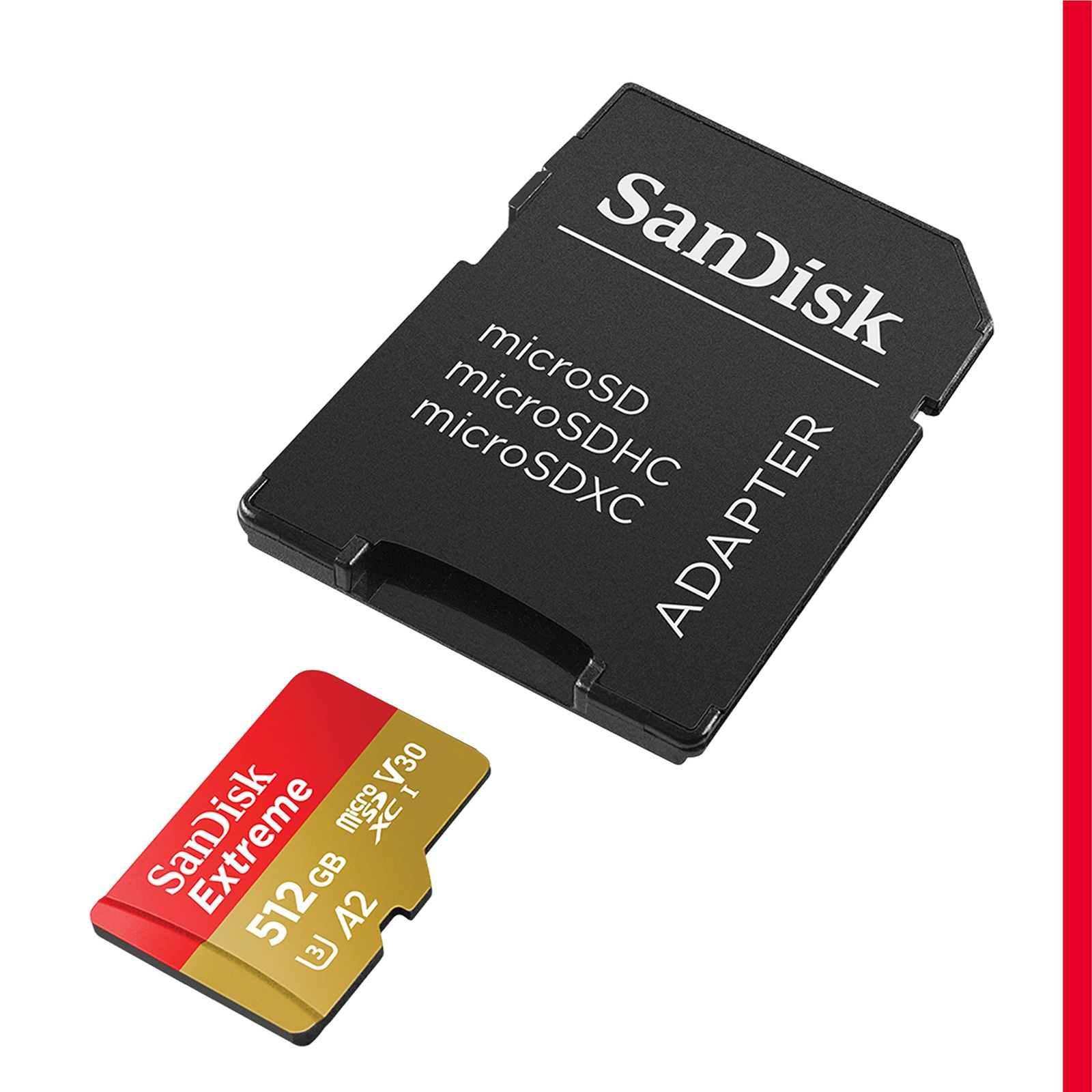 新品 SanDisk 512GB Extreme microSDXC UHS-I Memory Card with Adapter - C10 U3 V30 4K 5K A2 Micro SD Card - SDSQXAV-512G-GN6MA
