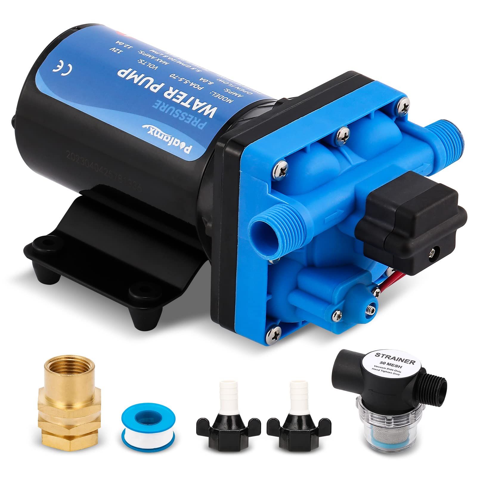 新品 Poafamx 全増圧ポンプ 最大流量18.9L/min DC12V 垂直揚高1.8ｍ ダイヤフラムポンプ 自動ブースターポンプ 最大増圧70PSI 濾過装置付き RV水道 内蔵自動圧力スイッチ 家庭用 キャンピングカー ヨット 農業灌漑用