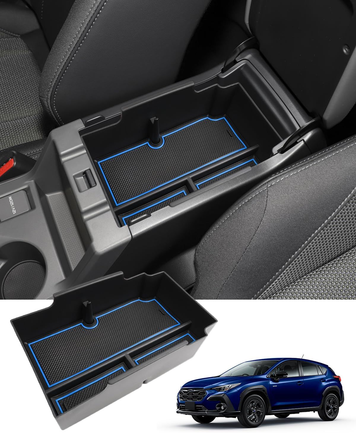 新品 Coleya スバル クロストレック GU系 2022+専用 コンソールボックス コンソールトレイ センター収納ボックス ラバーマット付き 滑り止め 小物入れ 種専用設計 カー用品 (ブルー)
