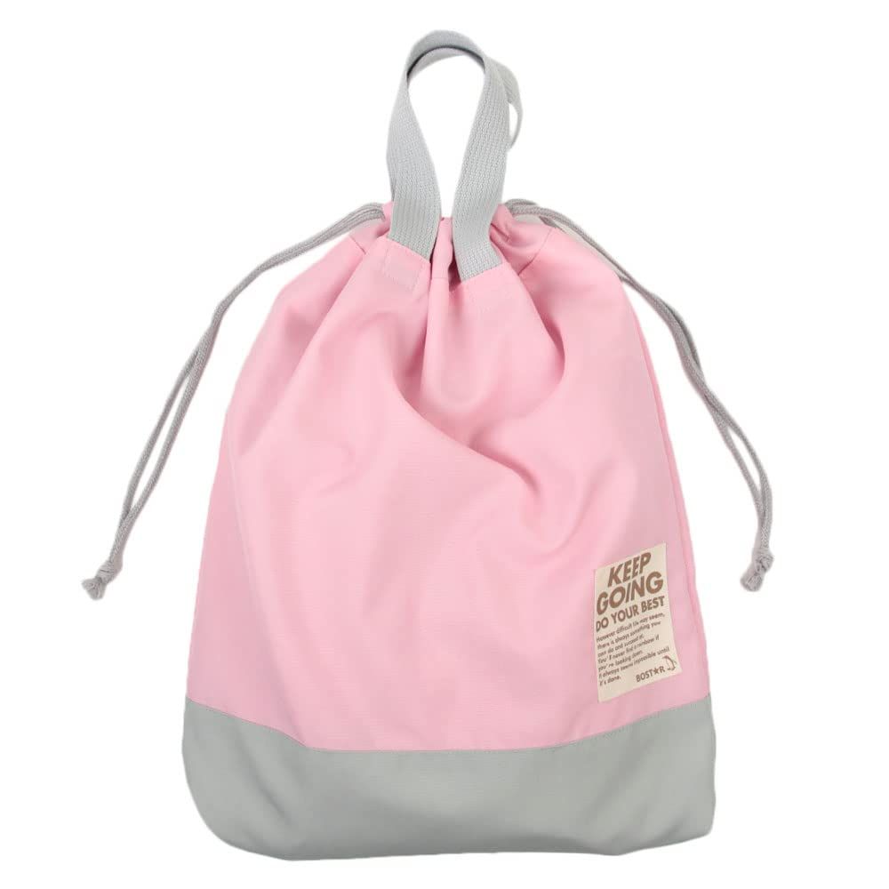 新品 [ボストアール] 日本製 ナイロン 巾着バッグ 体操服袋 給食袋 上履き入れ プールバッグ 撥水 軽量 マチ付き 男の子 女の子 キッズ 子供 無地 BOSTR ライトピンク×グレー 巾着LightPinkGY