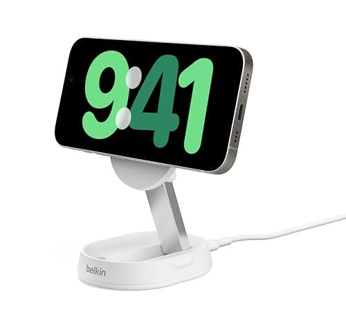 Belkin ワイヤレス充電スタンド MagSafe対応 Qi2公式認証 iPhone17,16?12/スマートフォン(最大15W高速充電) スタンド&パッド切り替え 角度調整 コンパクト 持ち運び iOSスタンバイモード対応 USB-Cケー c98206a5