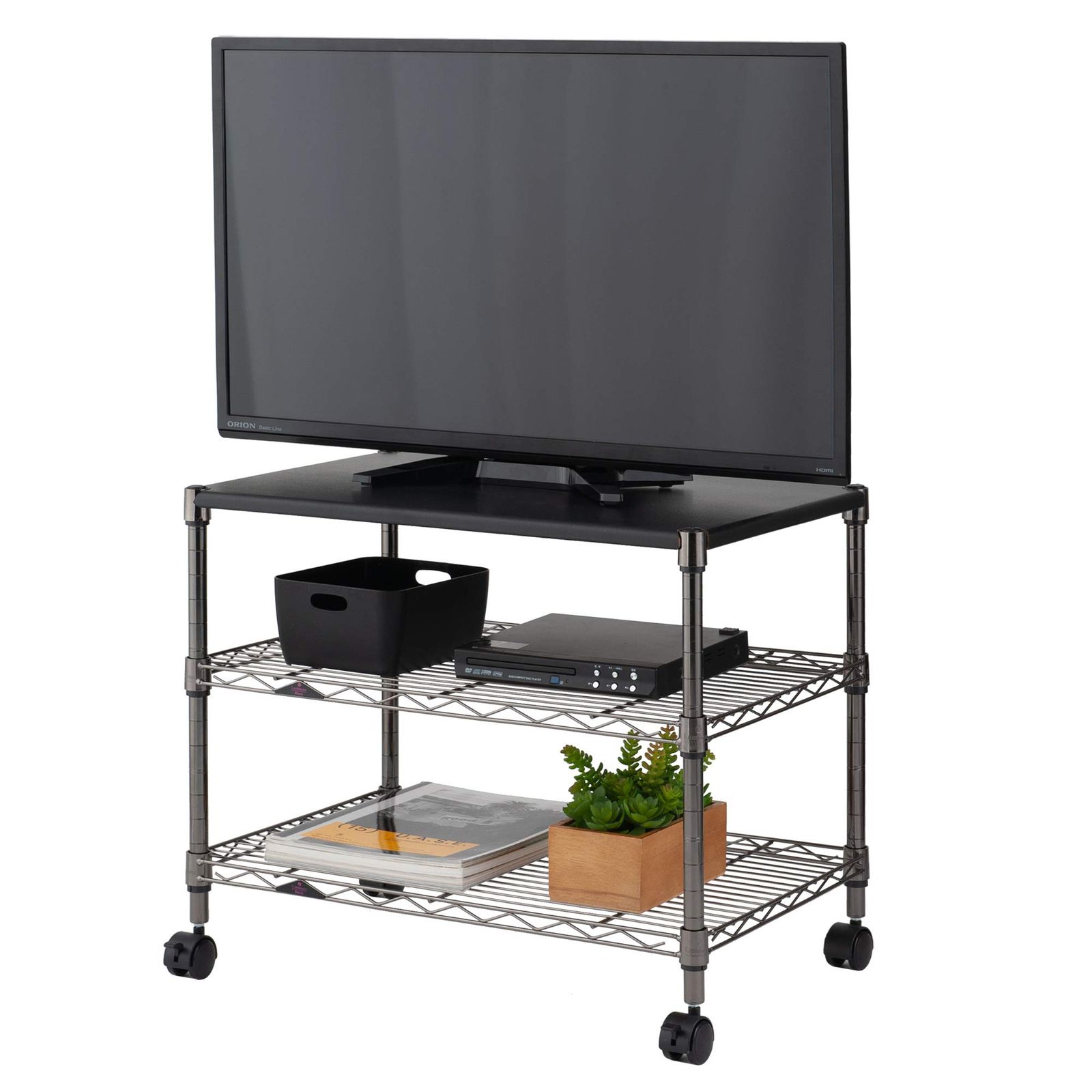 ☆新品☆ドウシシャ ルミナス ブラック 幅60 3段 テレビ台 テレビラック ローボード 艶のある黒色 キャスター付き スチールラック 収納棚 棚板 スチール天板 シェルフ 幅59.5×奥行39.5×高さ51cm 耐荷重180kg（アジャスタ f9e2e703