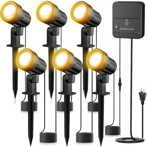 【新品】CLY LEDガーデンライト スポットライト 電球色 2700K ACコンセント式【2025年新版 6灯式 ワンプラグ・マルチランプ・24時間と夜間点灯・タイマー機能】IP66防水 屋外 屋内兼用 光センサー自動点灯/消灯 コード14 91d630e8