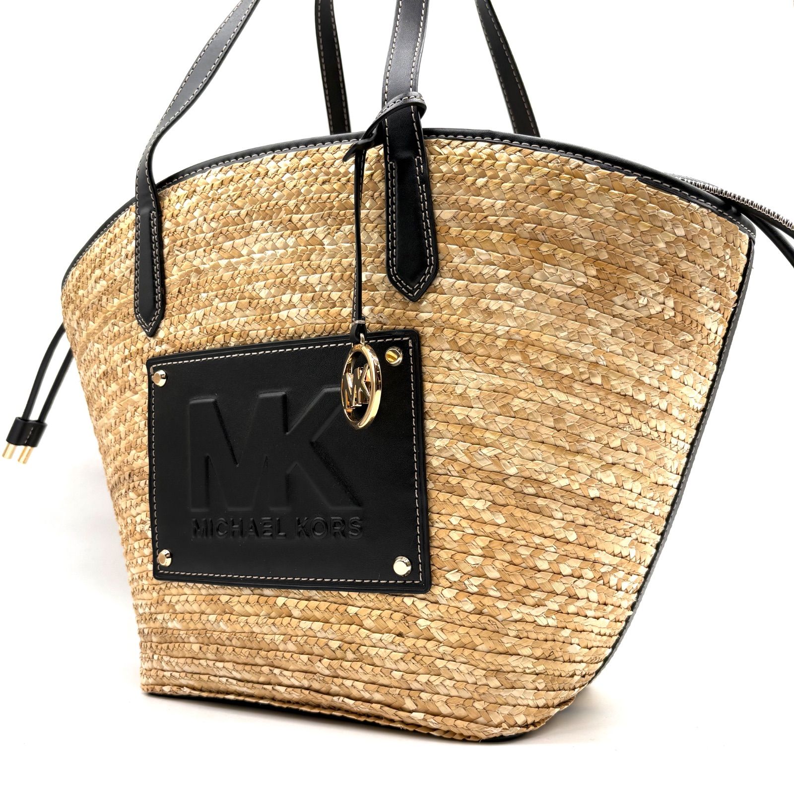 美品✨】MICHAEL KORS Kimber Straw Large Tote Bag Black マイケル 