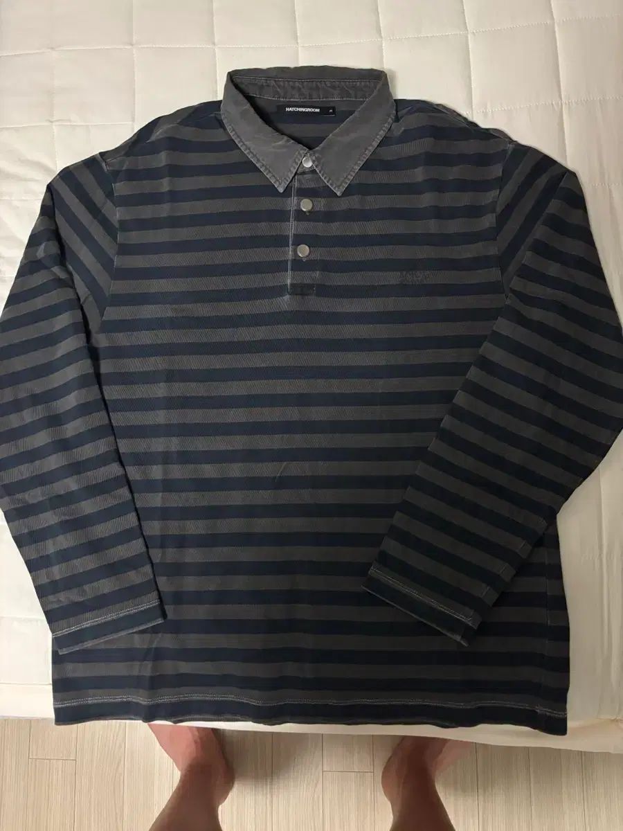 Hatchingroom ヴィンテージ ストライプ ポロ Tシャツ pk ダイド ブルー 3