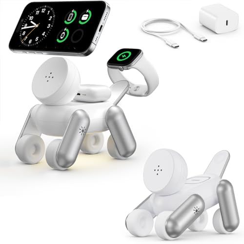 「ロボット犬型」Bolvunes ワイヤレス充電器 3in1 Magsafe 充電器 置き型充電 急速充電 15W/10W/7.5W 充電スタンド アップルウォッチ充電器 Robot Dog 最大15W高速充電 iPhone/Watch/Ai 2a8b8545