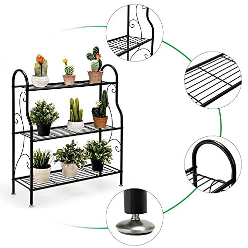 TANGKULA フラワースタンド プランタースタンド 鉄製 ガーデンラック 屋外 室内 観葉植物 棚 花台 ガーデニング おしゃれ 多機能 組立て簡単 ベランダ リビング 玄関 (3段-花柄デザイン)AR befaa4f0 TANGKULA フラワースタンド プランタースタンド 鉄製 ガーデンラック 屋外 室内 観葉植物 棚 花台 ガーデニング おしゃれ 多機能 組立て簡単 ベランダ リビング 玄関 (3段-花柄デザイン)AR befaa4f0