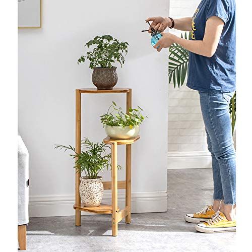 UNHO フラワースタンド 3段 花台 竹製 鉢スタンド 植木鉢 スタンド 室内 屋外 おしゃれ お花 観葉植物 花瓶 置き台 立体感 フラワーラックAR 82514da7