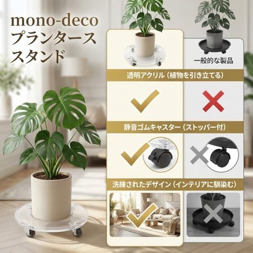 mono-deco 植木鉢台 プランタースタンド キャスター付き 透明 アクリル製 直径26cm 耐荷重30kg 観葉植物 鉢置き台 鉢キャスター ゴムタイヤ ストッパー機能 移動台車 2個セットAR aa5b9c42 mono-deco 植木鉢台 プランタースタンド キャスター付き 透明 アクリル製 直径26cm 耐荷重30kg 観葉植物 鉢置き台 鉢キャスター ゴムタイヤ ストッパー機能 移動台車 2個セットAR aa5b9c42