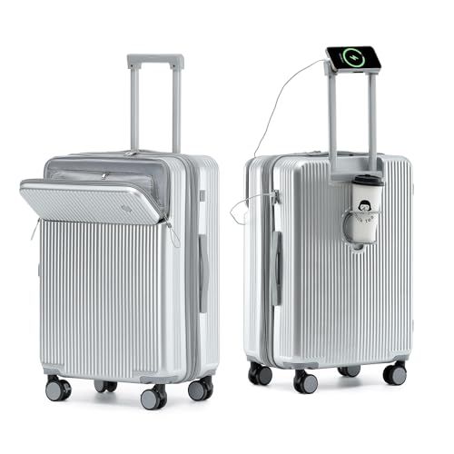 [Yuweijie] スーツケース 拡張型 機内持ち込み フロントオープン ストッパー付き キャリーケース sサイズ 2泊3日 軽量 大容量 多機能 トップポケット ファスナー パソコンケース キャリーバッグ USB カップホルダー付き 携帯 6a6ed03b