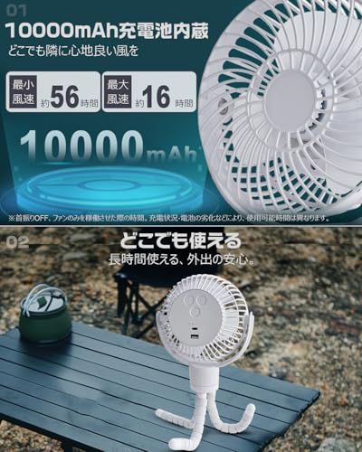 【左右360°自動首振り&10000mAh】 充電式扇風機 usb扇風機 携帯扇風機 小型 サーキュレーター リモコン付き 切タイマー 風力3段階 リズム風 LEDライト 卷く 吊るす 置く 3WAY ポータブル 暑さ対策 アウトドア用 災害 6dcd4ffd
