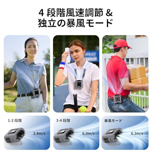 Socool 腰掛け扇風機 ベルトファン 14500mAh大容量 暴風モード付き5段階風速調整 1台4役（腰掛け/首掛け/卓上/手持ち） 最大67時間連続送風 360°回転クリップ＆独立スイッチ&懐中電灯&LED残量表示 日本語取扱説明書付き 80f43792
