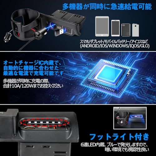 OPPLIGHT ハイエース パーツ内装 増設電源ユニット QC3.0 USB Type-C シガーソケット スマホ充電 急速に同時充電 ドリンクホルダー付 電圧計付 200系 ハイエース/レジアスエース 1?8型 対応 専用設計 ピッタリ e67139a2