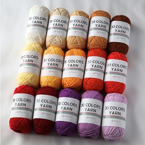 「30 COLORS YARN」 コットン アクリル 毛糸 一玉約50g 120m 15玉大容量セット とじ針、段数マーカーセット 編み物 あみぐるみ モチーフ編み 15色セット(01-15)★m bea107a4