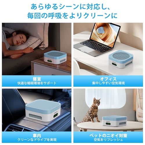 空気清浄機 小型 10畳 脱臭 除菌 車載可能 USB給電 卓上 軽量 省エネ 3層HEPAフィルター ペット/花粉/PM2.5対策 静音で寝室/オフィスに【PSE&METI認定】WINDELE ポータブル空気清浄機 MB-032 ブルー★m 09c47ed2