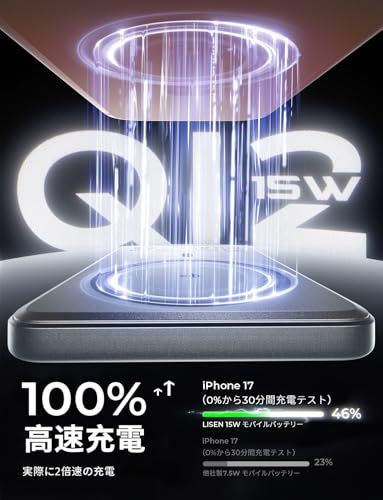 LISEN 10000mAh QI2.0 対応 MagSafe 【2026 新設計・超薄薄型モデル】軽量小型 22.5W 有線 / 15W ワイヤレス急速充電 マグネット吸着 iPhone17/16 対応 コンパクト 機内持込可 PSE 認証 89cc30c4 LISEN 10000mAh QI2.0 対応 MagSafe 【2026 新設計・超薄薄型モデル】軽量小型 22.5W 有線 / 15W ワイヤレス急速充電 マグネット吸着 iPhone17/16 対応 コンパクト 機内持込可 PSE 認証 89cc30c4