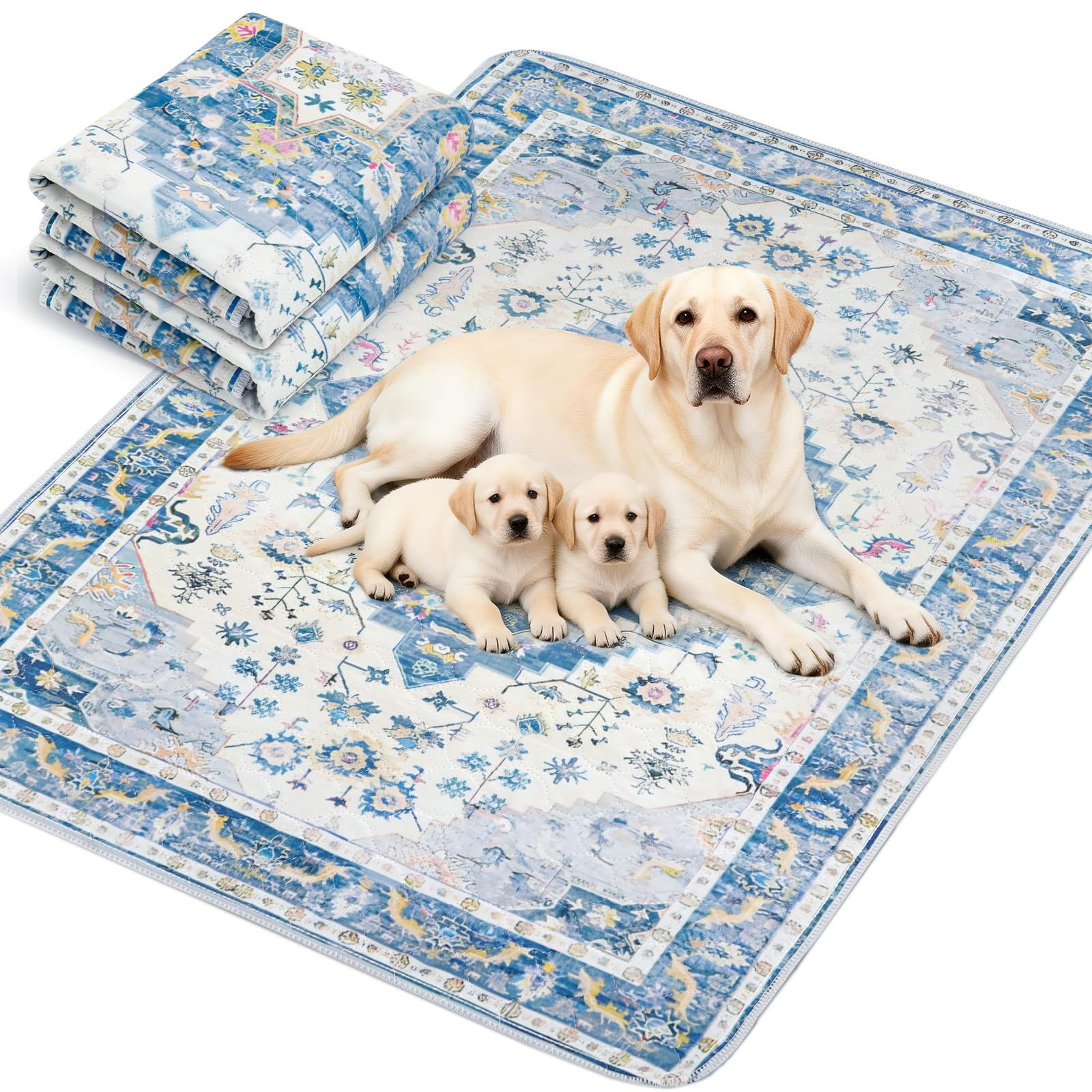 ULIGOTA洗える ペットシーツ 犬 猫用 洗えるペットマット おしっこマット ペットマット エスニック柄 下敷きマット 洗える 速乾 繰り返し使える（182×182cm 1枚 青）as 3c494c65